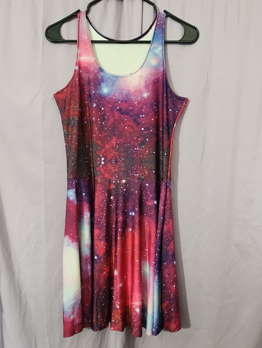 Galaxy Print Sleeveless Skater Dress - Pink/Purple